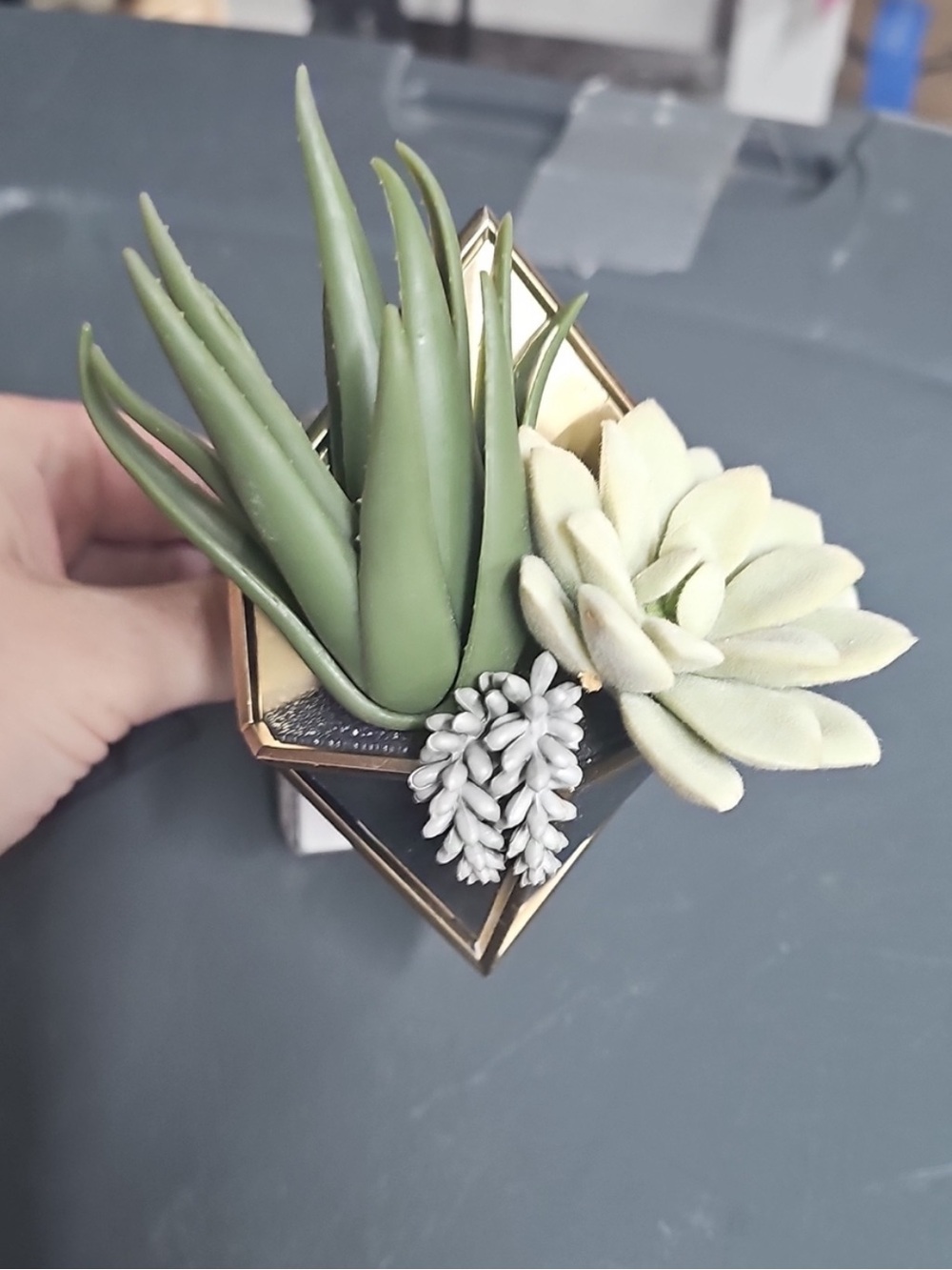 Bath & Body Works Green and Cream Faux Succulent Geometric Planter